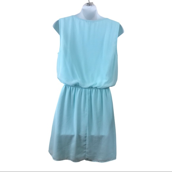 Chiffon Dress Mini Medium Sleeveless Mint Gathered - Picture 2 of 7